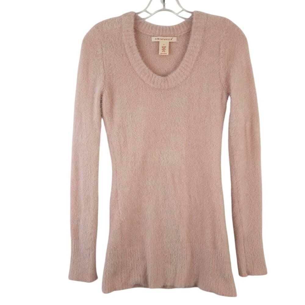 Sarsaparilla Pink Fuzzy Scoop Neck Tunic Sweater Long Sleeve